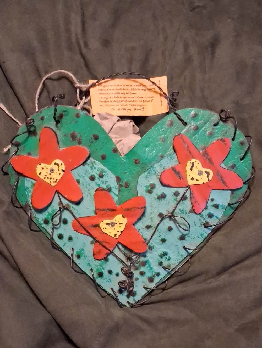 Handcrafted Green Pocket Heart Recycled Metal Wall Art KATHRYN ARNETT